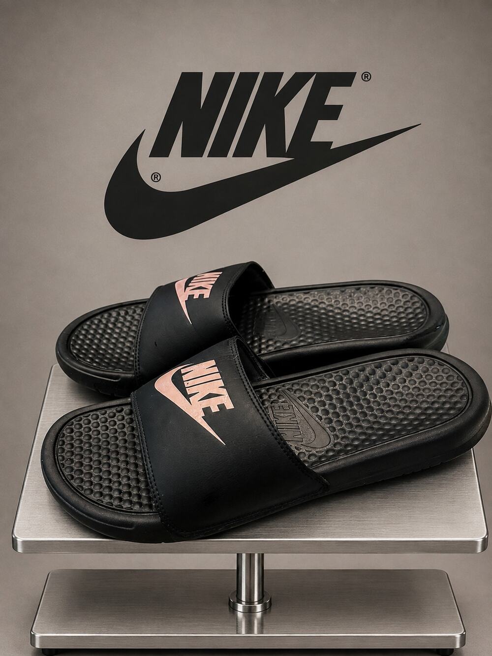 Nike Benassi JDI Black Rose Gold Women’s 9 Slide Sandals 343881-007